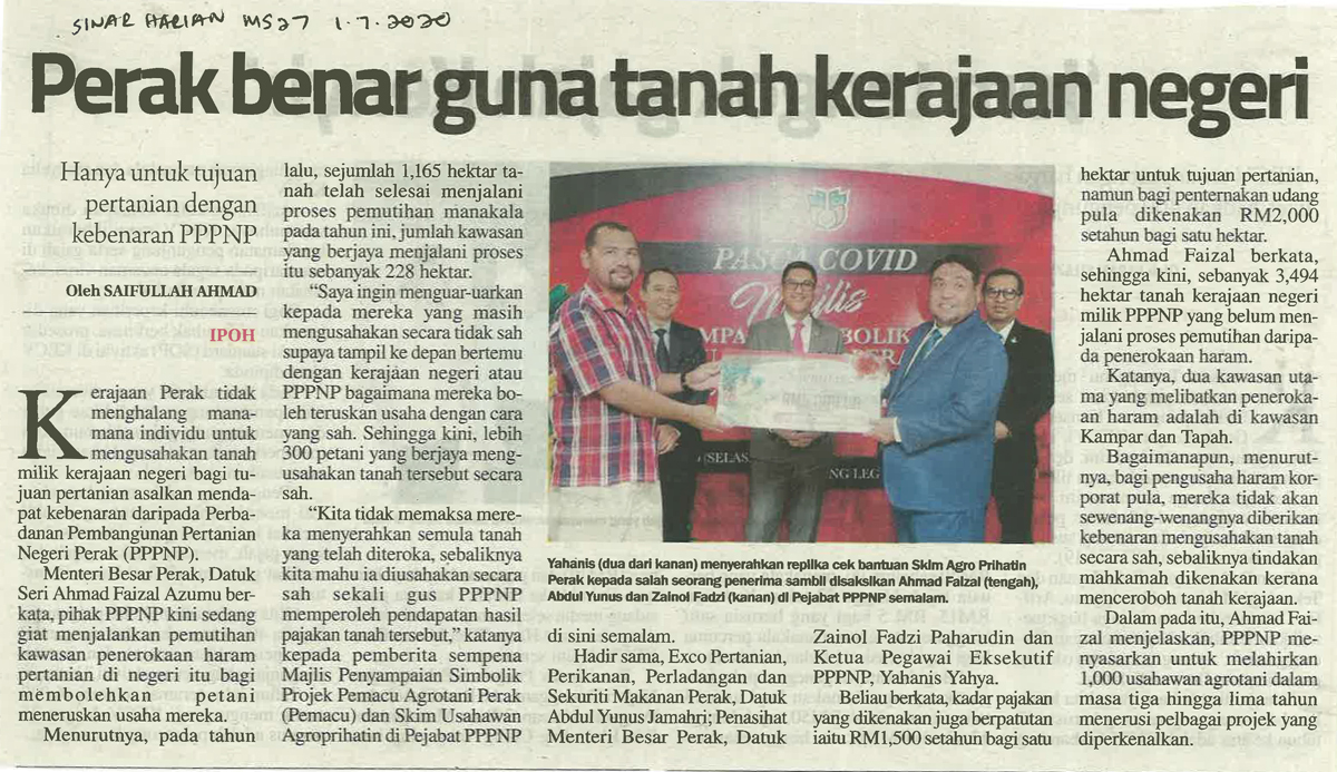 Perak Benar Guna Tanah Kerajaan Negeri Hanya Untuk Tujuan Pertanian Dengan Kebenaran PPPNP